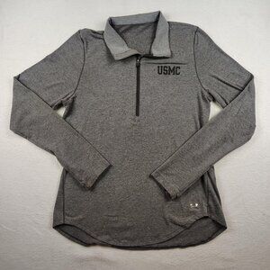 Under Armour USMC Pullover Shirt Womens Large Gray Active Fitted 1/4 Zip